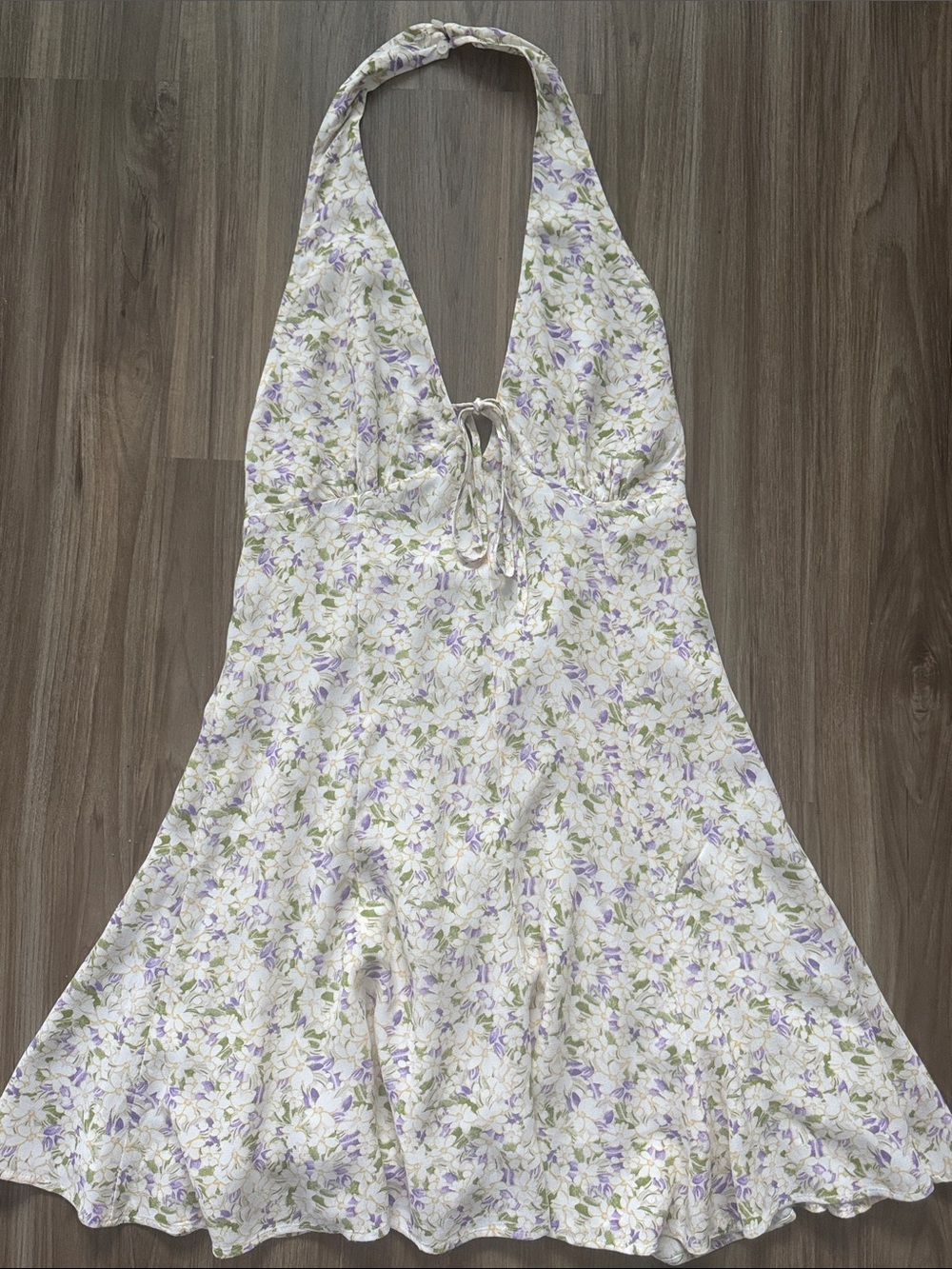 Maeve Anthropologie Halter Mini Dress Womens M Cream Purple Floral Cottagecore